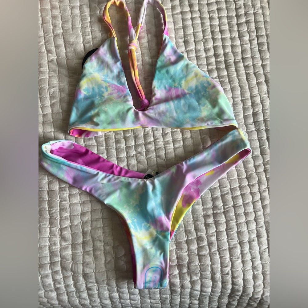 NWT Moana Bikini in Pink and Yellow Tie-Dye - Picture 3 of 5